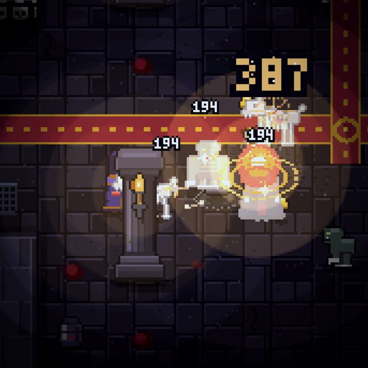 The Mage landing a 387-damage critical hit on skeletons